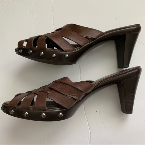 Victoria Spencer Limits Strappy Leather Mule High Heel Sandals Dark Brown 9.5M - Picture 3 of 8